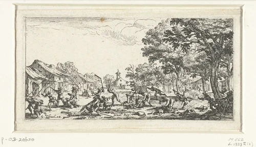 Boeren nemen wraak op soldaten by Jacques Callot, print, 1632-1636
