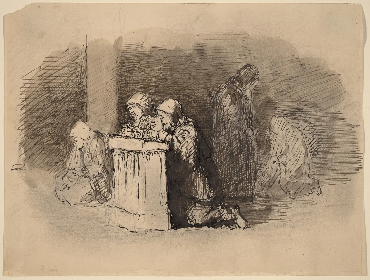 Praying Figures in a Church, Florence by Robert Walter Weir, drawing, 1824-1827