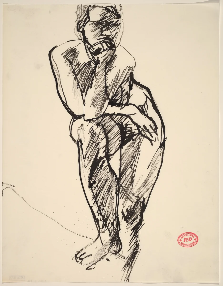 Untitled [standing nude with her right foot on a support] by Richard Diebenkorn, drawing, 1955-1967