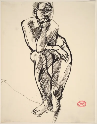 Untitled [standing nude with her right foot on a support] by Richard Diebenkorn, drawing, 1955-1967