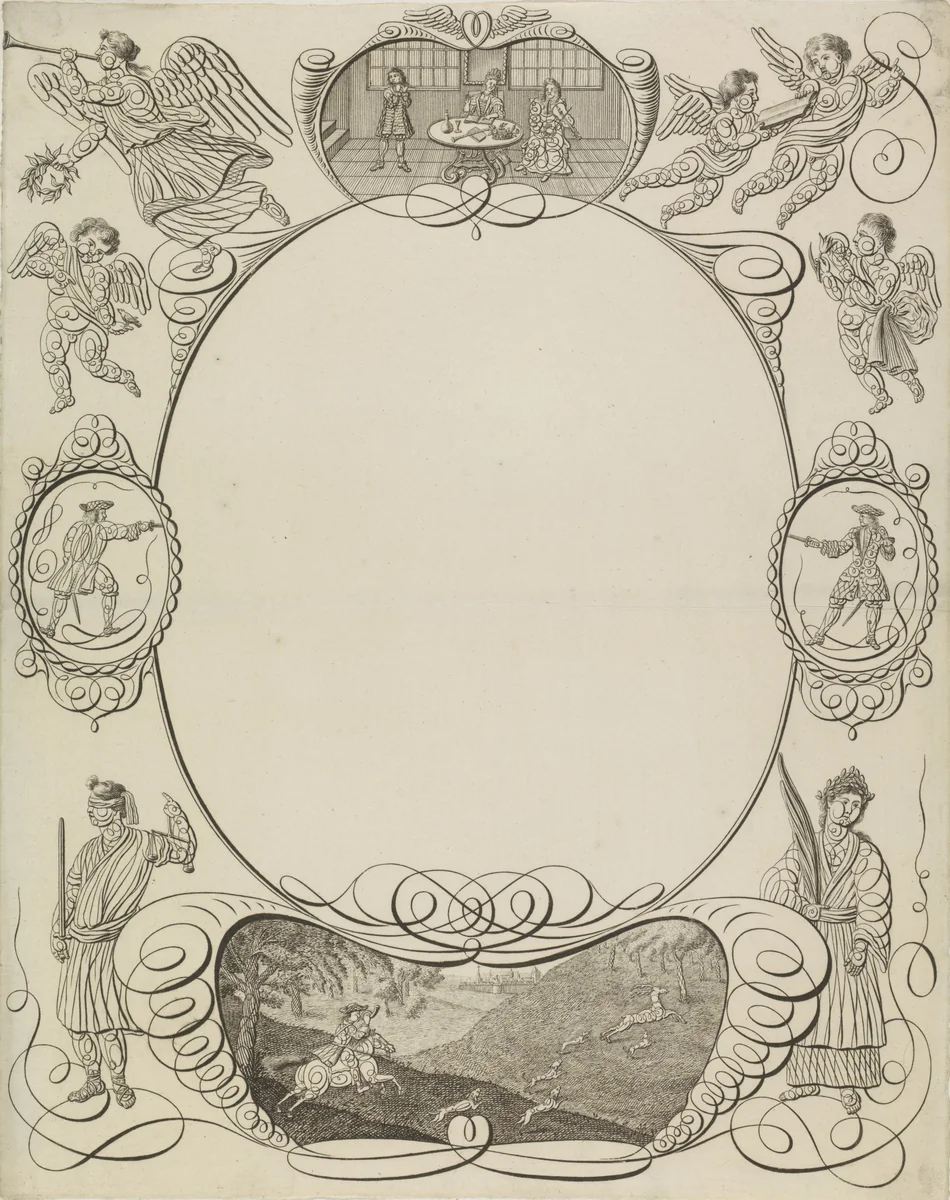 Wensbrief met Neptunus by anonymous, print, 1700-1899