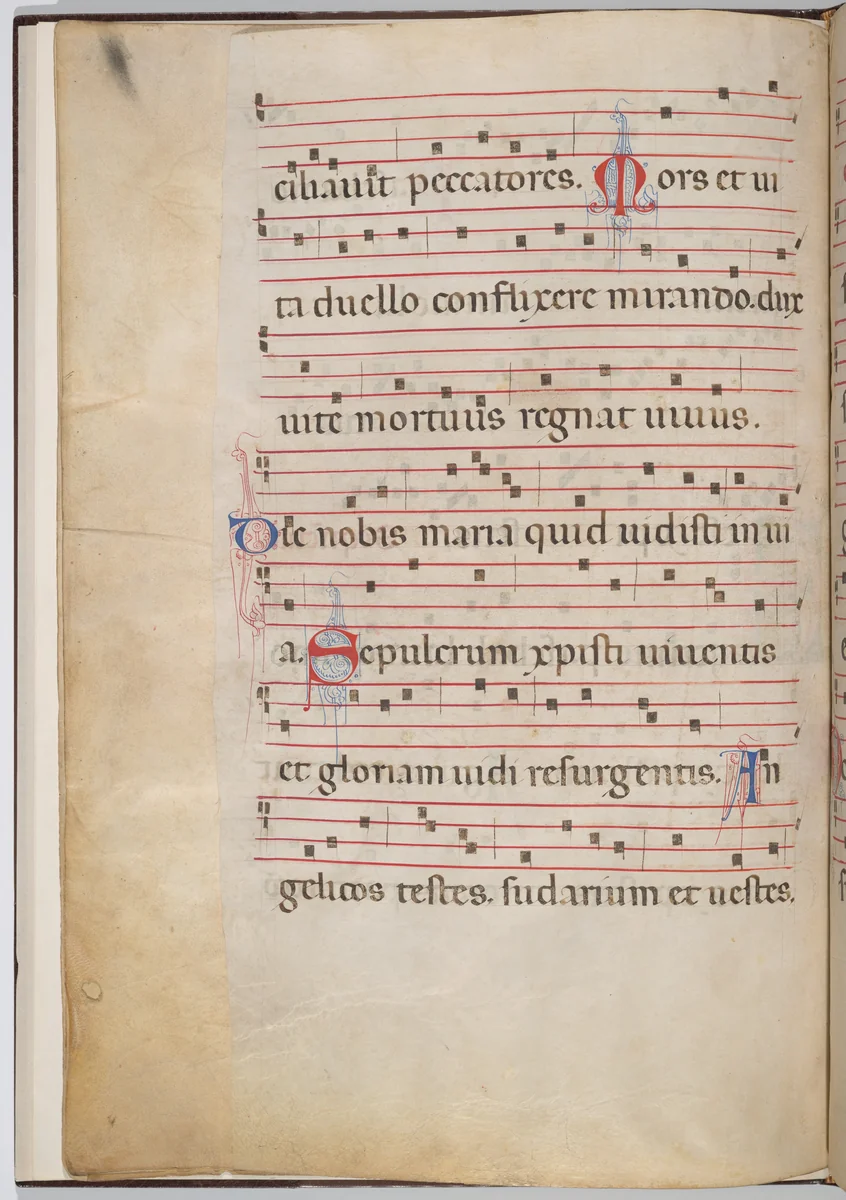 Leaf 6 from an antiphonal fragment (verso) by Italian 13th Century, drawing, 1270-1280