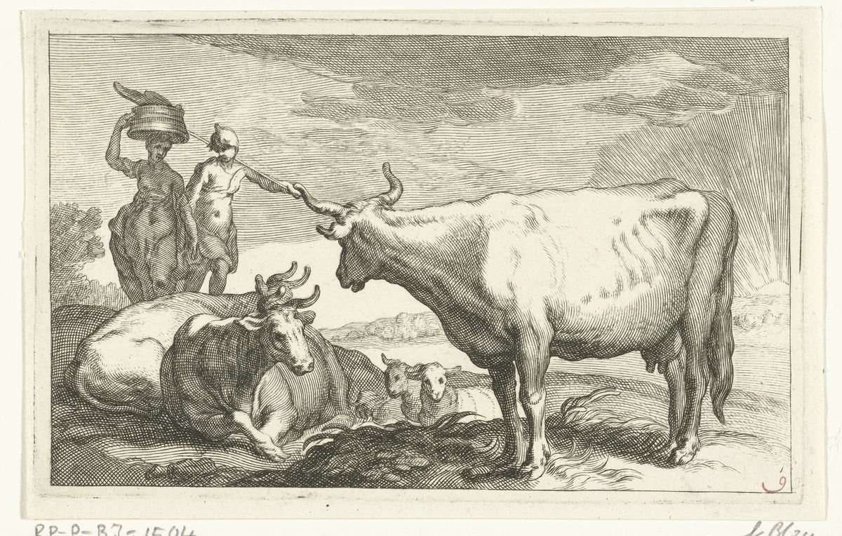 Koeien by Frederick Bloemaert, print, 1635-1670