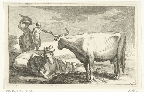 Koeien by Frederick Bloemaert, print, 1635-1670