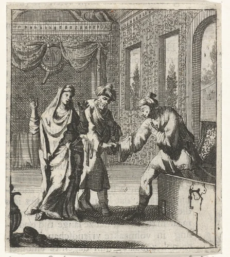 Bedrogen echtgenoot haalt de minnaar van zijn vrouw uit een kist by Jan Luyken, print, 1693