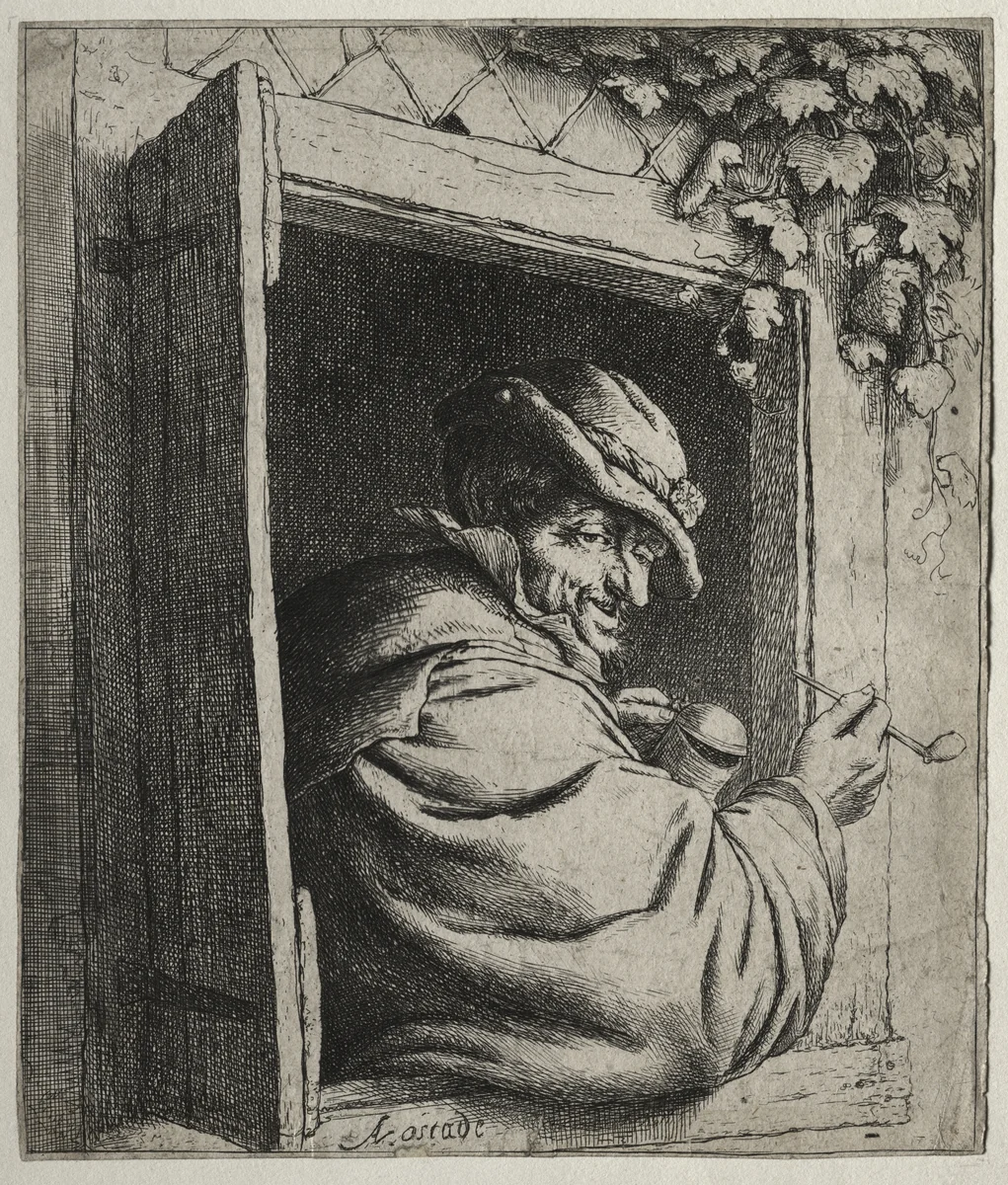 The Smoker at the Window by Adriaen van Ostade, print, 1643-1655