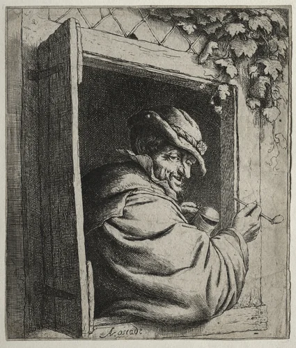 The Smoker at the Window by Adriaen van Ostade, print, 1643-1655