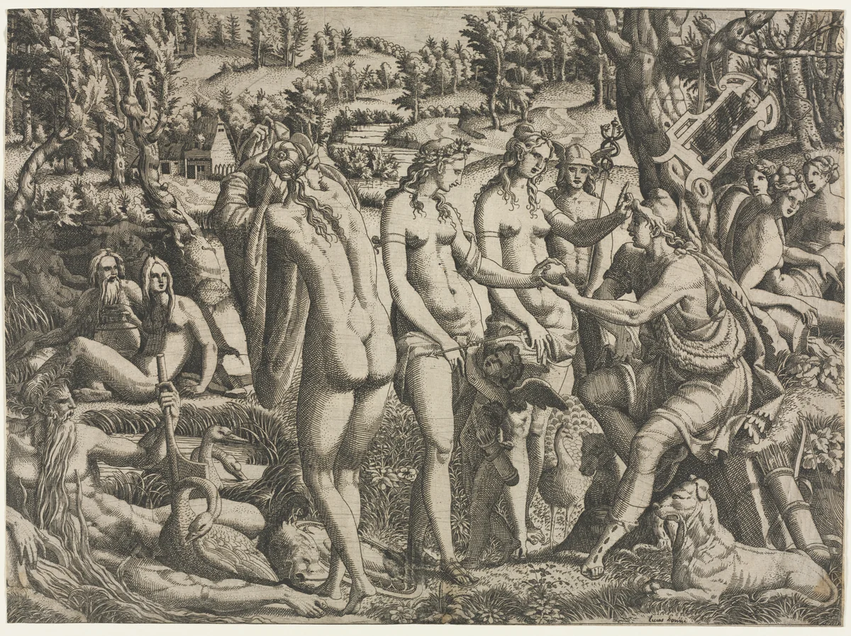 The Judgment of Paris by Jean Mignon, print, 1540-1550