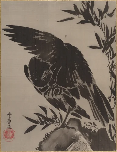 Crow on a Rock by Kawanabe Kyōsai (河鍋暁斎), painting, 1877-1897