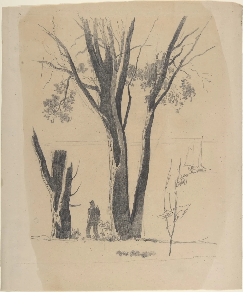 Study of Man between Trees by Odilon Redon, drawing, 1860-1880