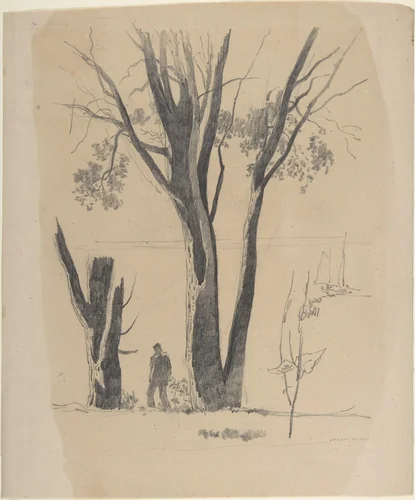Study of Man between Trees by Odilon Redon, drawing, 1860-1880
