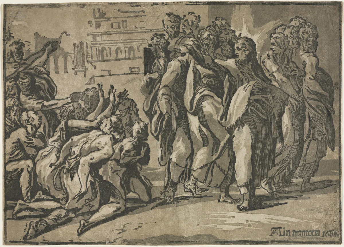 Christ Healing the Lepers by Andrea Andreani, print, 1608