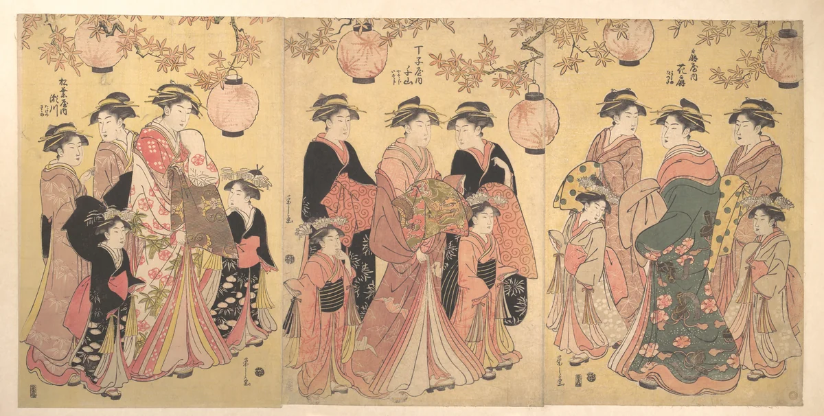 The Yoshiwara Parade in Autumn by Chōbunsai Eishi (鳥文斎栄之), print, 1783-1803