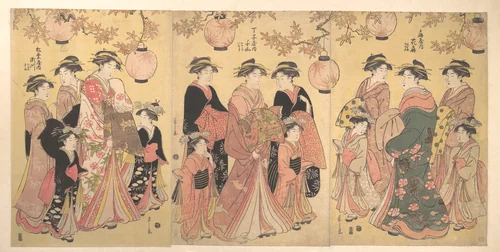 The Yoshiwara Parade in Autumn by Chōbunsai Eishi (鳥文斎栄之), print, 1783-1803