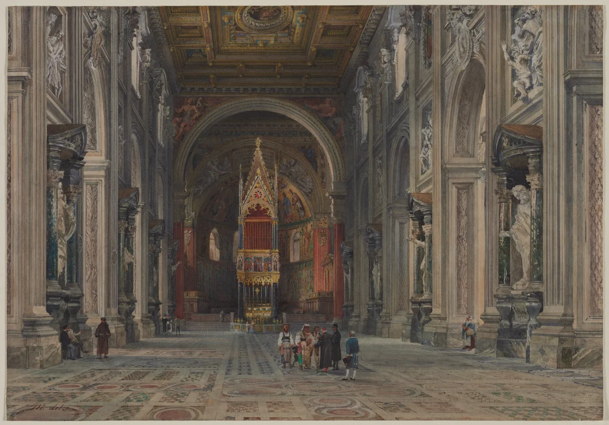 Interior of San Giovanni in Laterano, Rome by Martino del Don, drawing, 1891-1901