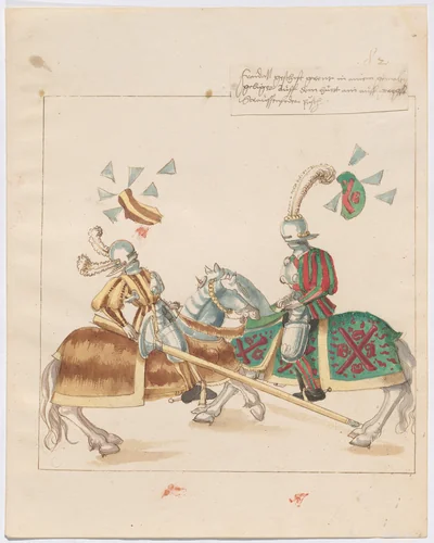 Mock Joust of War with Flying and Exploding Shields by German 16th Century, drawing, 1515