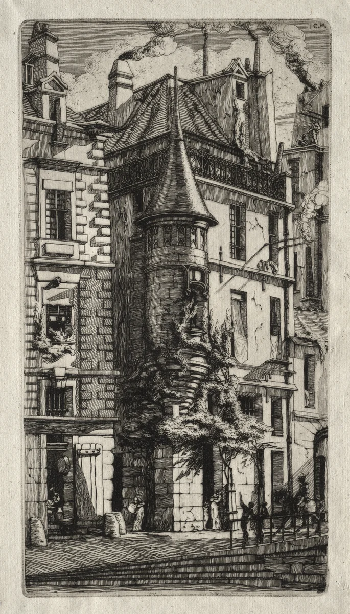 Etchings of Paris: House with a Turret, Weavers' Street by Charles Meryon, print, 1852