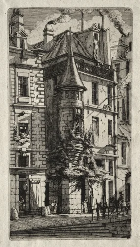 Etchings of Paris: House with a Turret, Weavers' Street by Charles Meryon, print, 1852