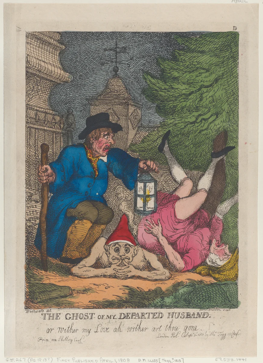 The Ghost of My Departed Husband, or Wither my Love ah wither art thou gone by Thomas Rowlandson, print, 1808-1811