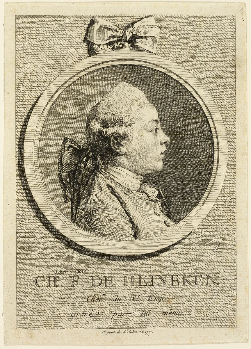 Portrait of Charles Frederick de Heincken by Augustin de Saint-Aubin, print, 1770
