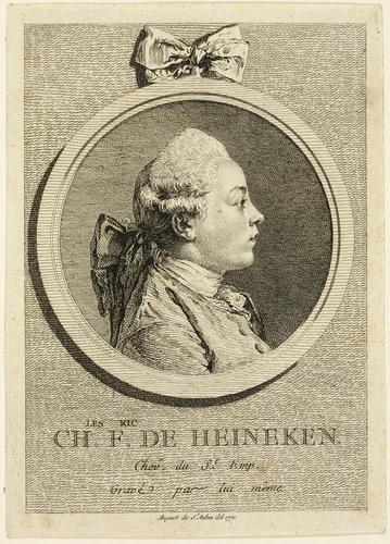 Portrait of Charles Frederick de Heincken by Augustin de Saint-Aubin, print, 1770