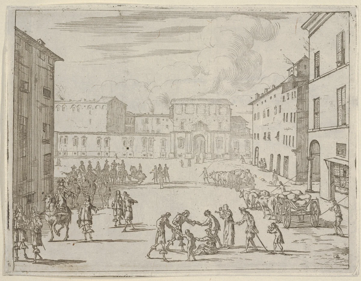 Francesco I d'Este Assists His Subjects with Great Generosity During the Great Famine of 1648 and 1649, from "L'Idea di un Principe ed Eroe Cristiano in Francesco I d'Este, di Modena e Reggio Duca VIII [...]" by Bartolomeo Fenice, print, 1659