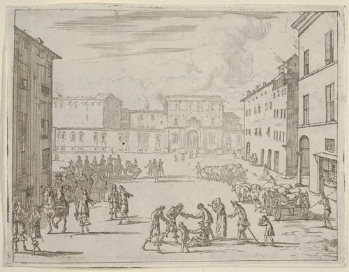 Francesco I d'Este Assists His Subjects with Great Generosity During the Great Famine of 1648 and 1649, from "L'Idea di un Principe ed Eroe Cristiano in Francesco I d'Este, di Modena e Reggio Duca VIII [...]" by Bartolomeo Fenice, print, 1659