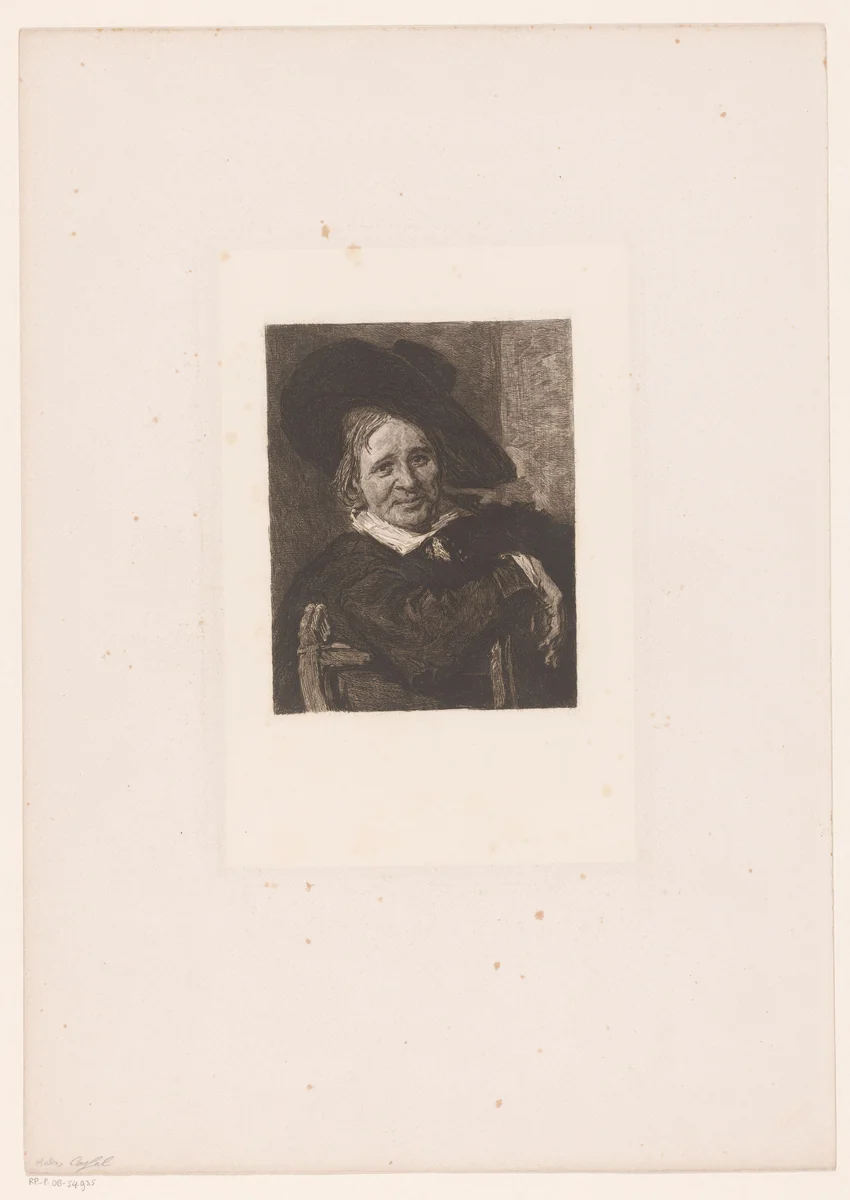 Portret van onbekende man met een hoed by William Unger, print, 1847-1889