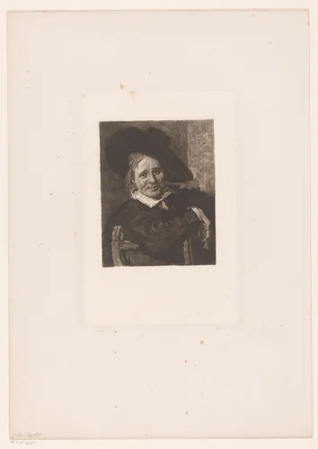 Portret van onbekende man met een hoed by William Unger, print, 1847-1889