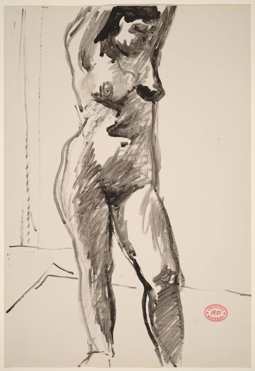 Untitled [standing female nude with arms raised] by Richard Diebenkorn, drawing, 1955-1967