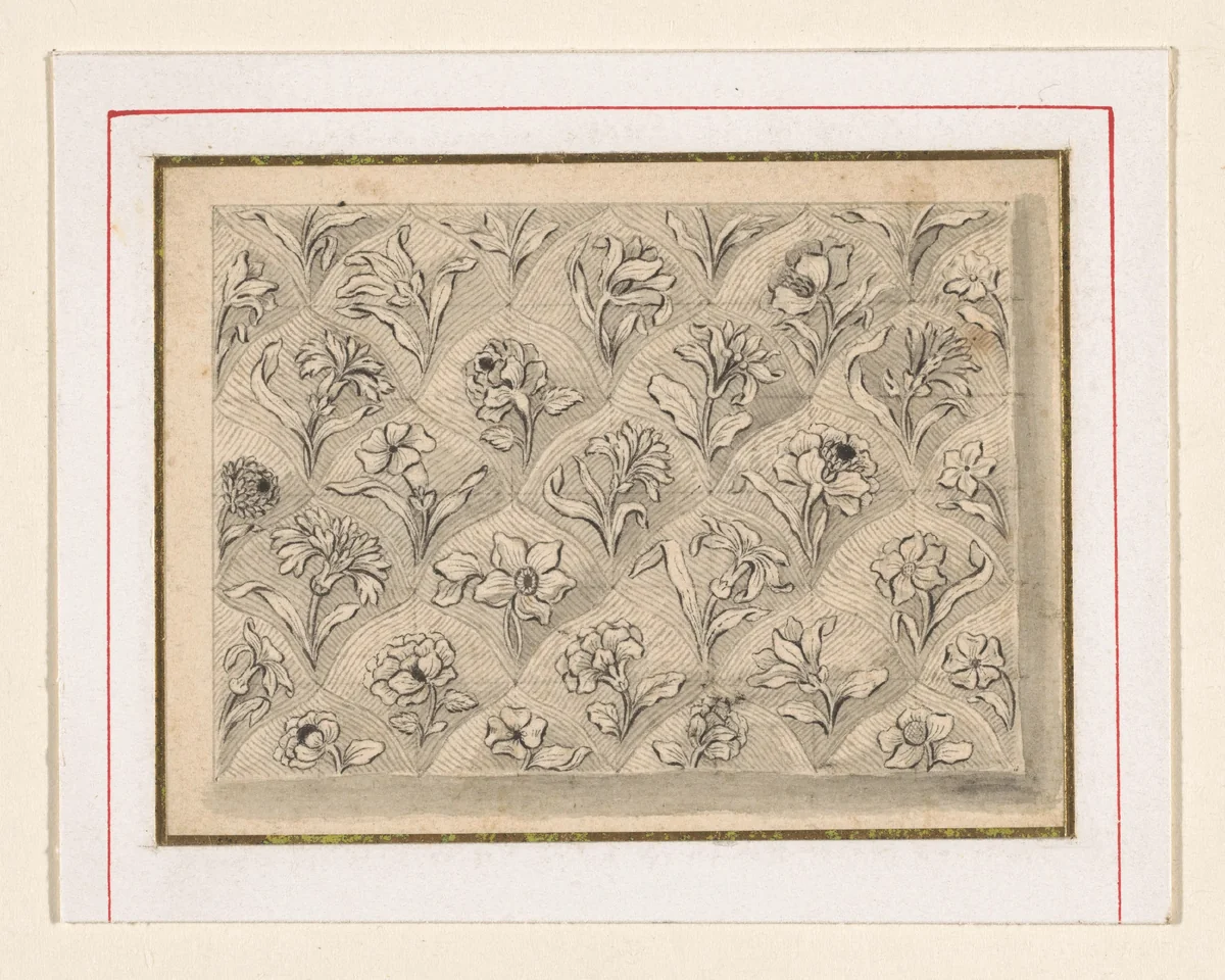 Patroon van ruitvormige vlakken met bloemen by Jacques Vauquer, drawing, 1631-1686