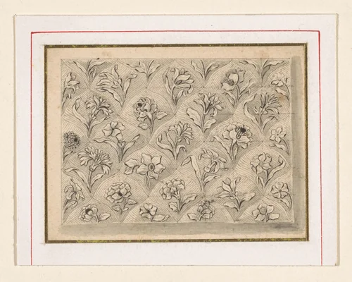 Patroon van ruitvormige vlakken met bloemen by Jacques Vauquer, drawing, 1631-1686