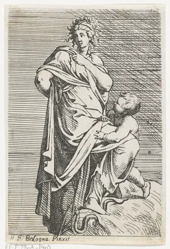 Vrouw vertrappelt een slang by Eloy Bonnejonne, print, 1640-1695