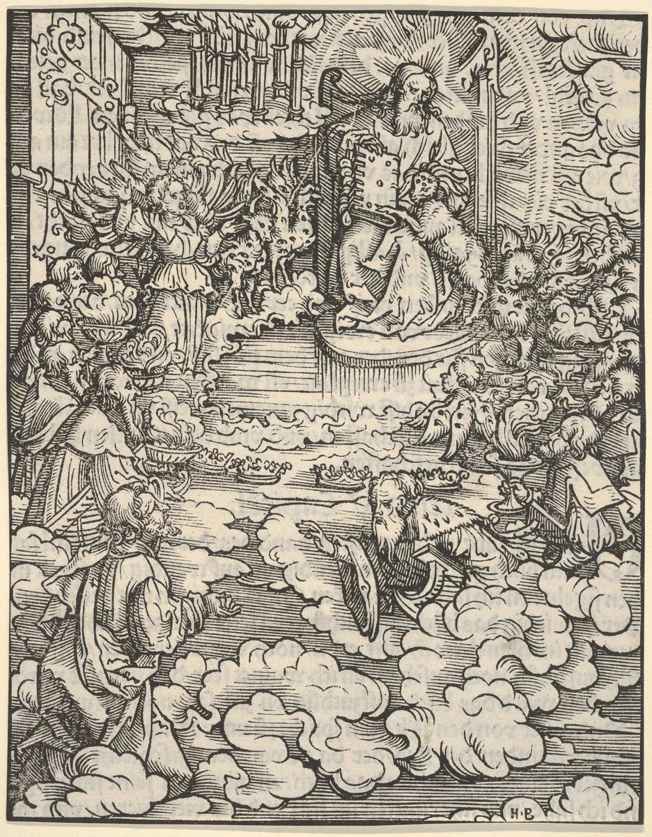 The Lord on the Throne Surrounded by Four Evangelists, plate 2 from The Apocalypse by Hans Burgkmair, print, 1523-1524
