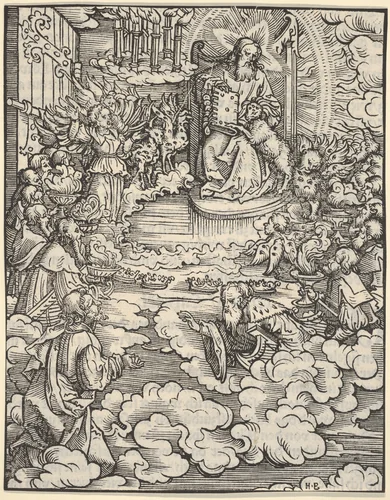 The Lord on the Throne Surrounded by Four Evangelists, plate 2 from The Apocalypse by Hans Burgkmair, print, 1523-1524