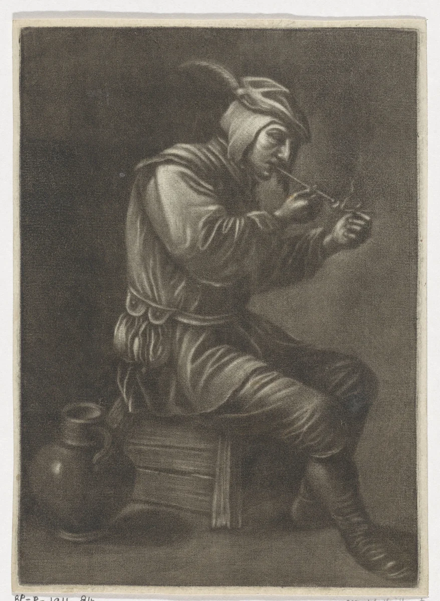 Man steekt zijn pijp op by anonymous, print, 1627-1658