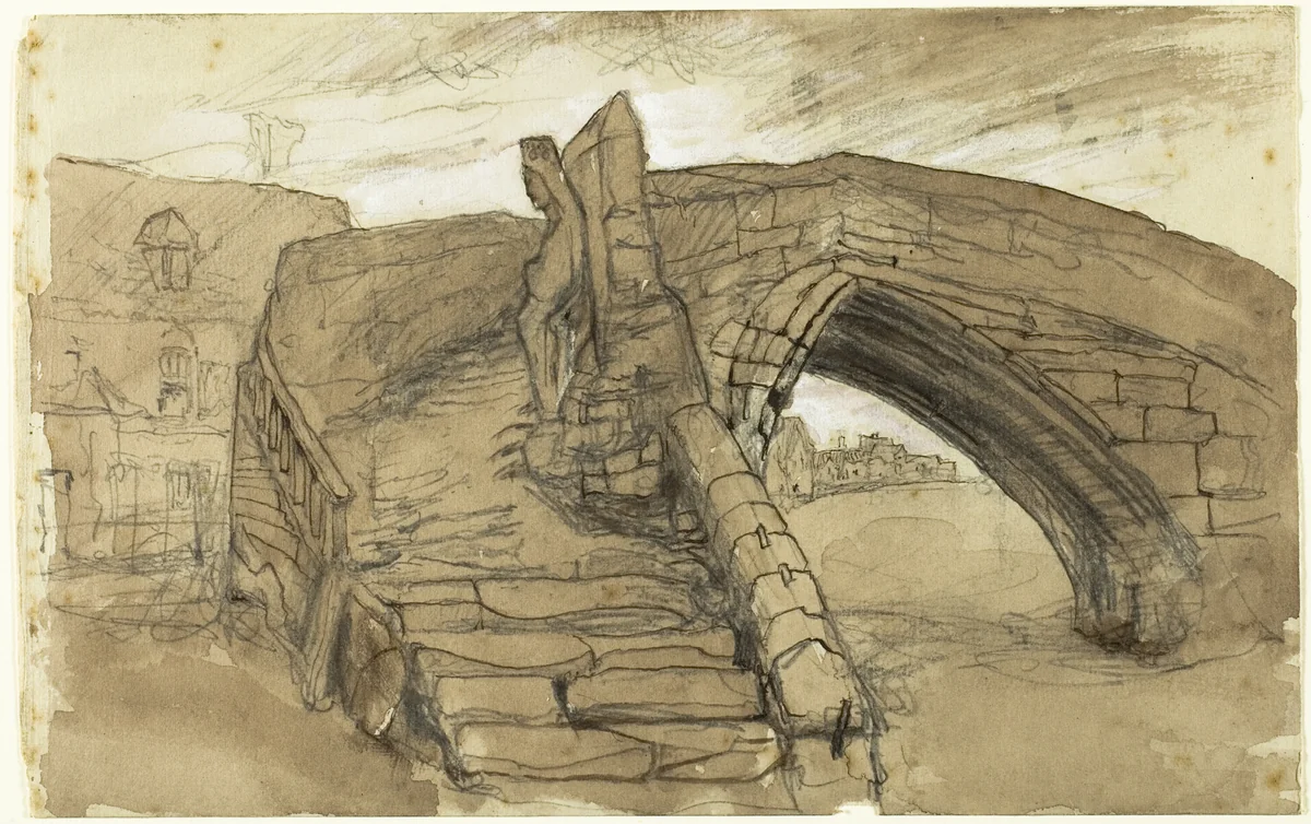 Bridge at Croyland by John Ruskin, drawing, 1860-1869