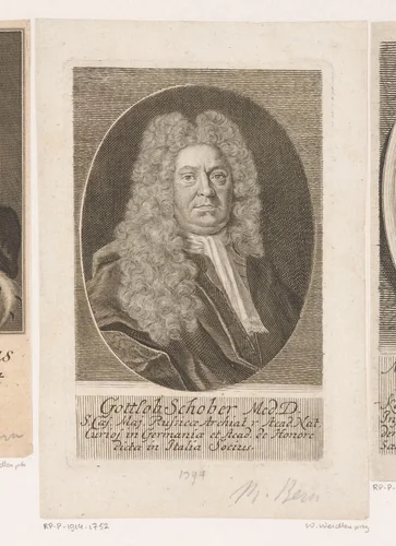 Portret van Gottlob Schober by Martin Bernigeroth, print, 1725