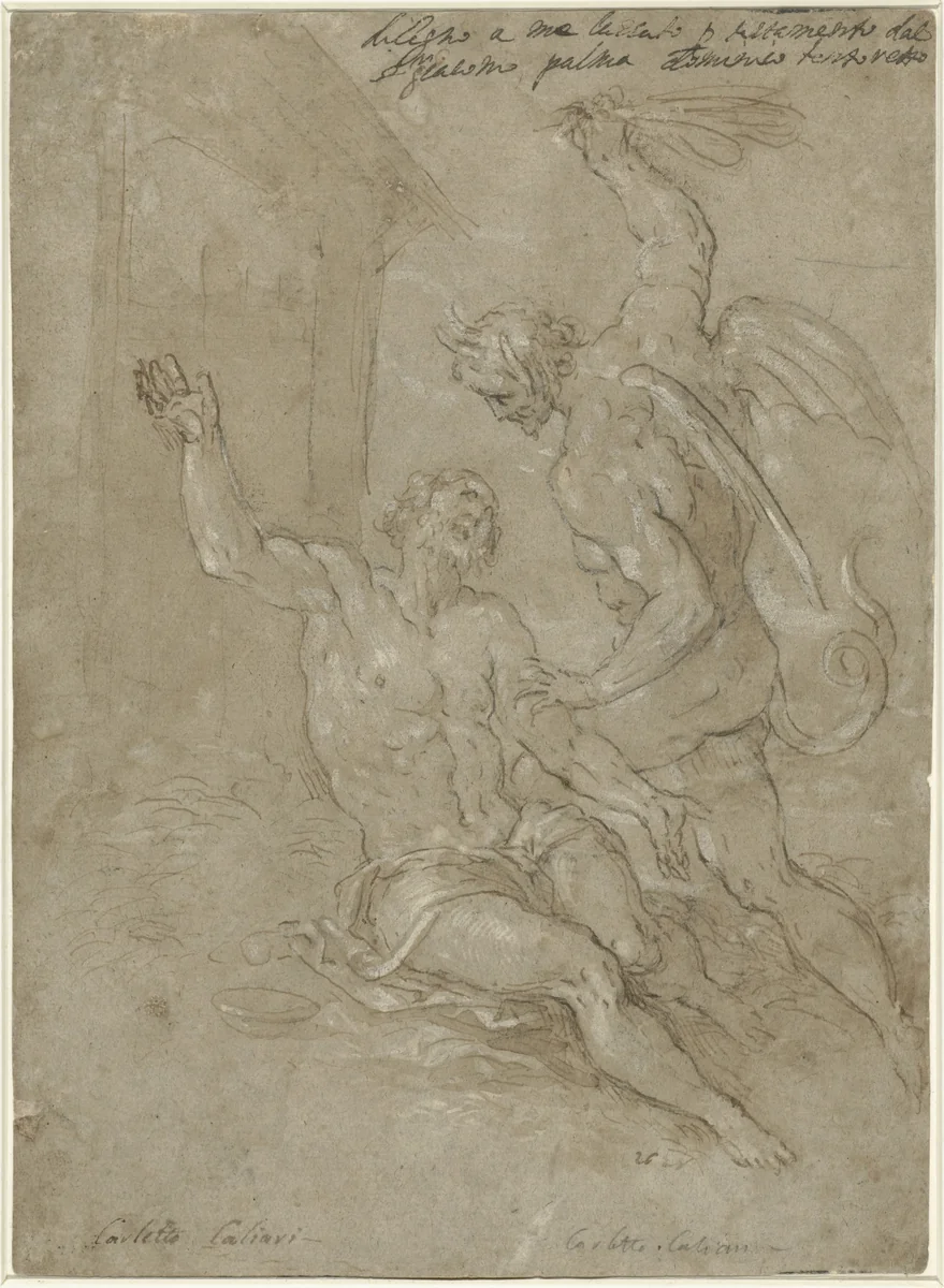 Job bestraft door de duivel by Jacopo Palma, drawing, 1554-1628