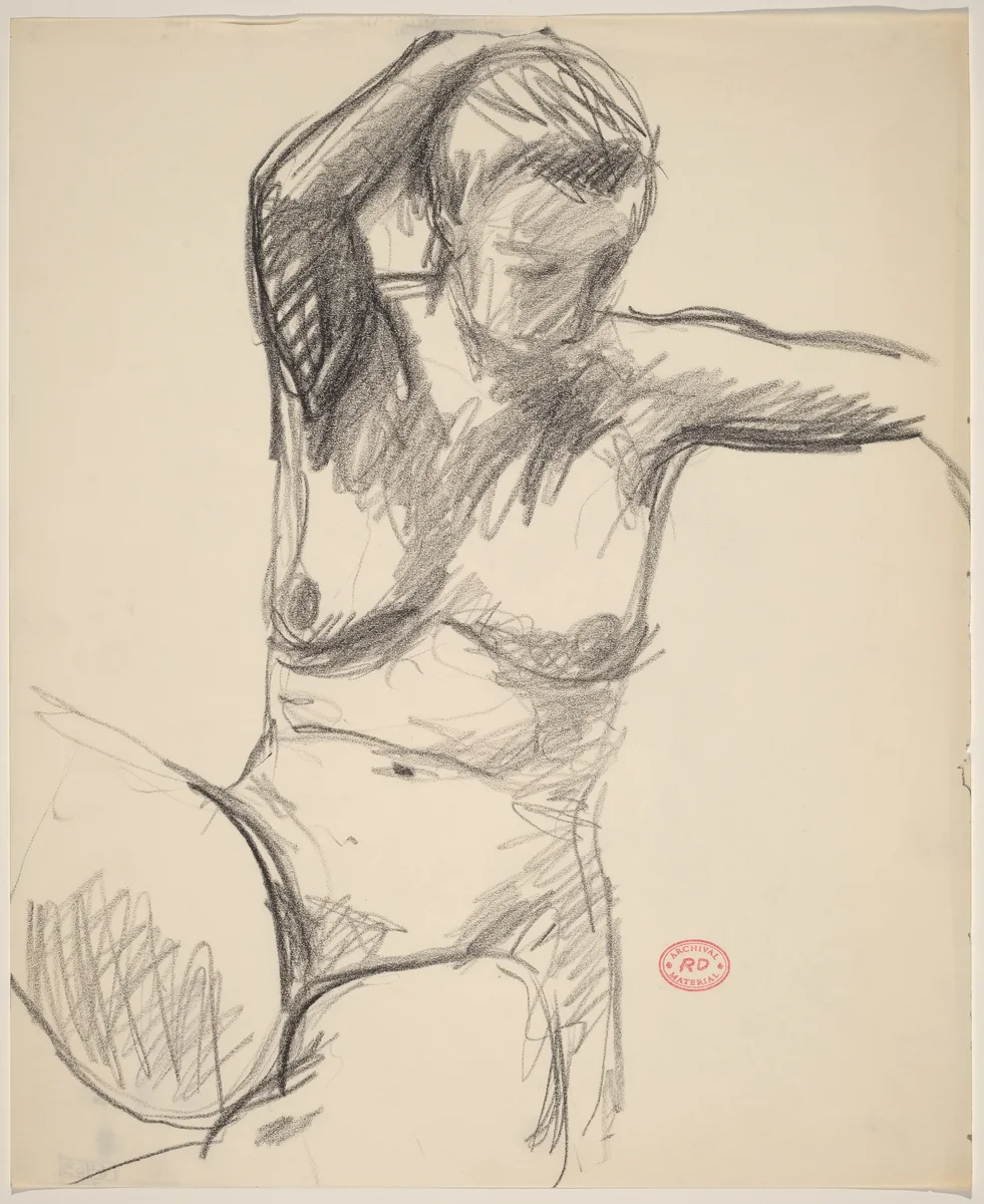 Untitled [female nude looking down with right arm behind head] by Richard Diebenkorn, drawing, 1955-1967