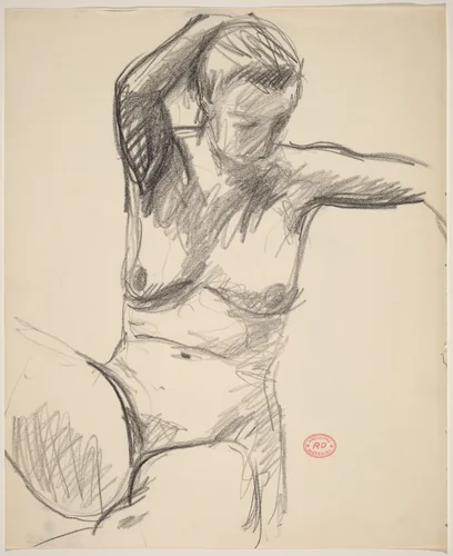 Untitled [female nude looking down with right arm behind head] by Richard Diebenkorn, drawing, 1955-1967