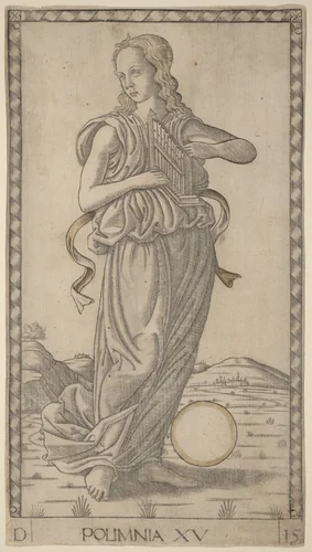 Polimnia (Polyhymnia) by Master of the E-Series Tarocchi, print, 1465
