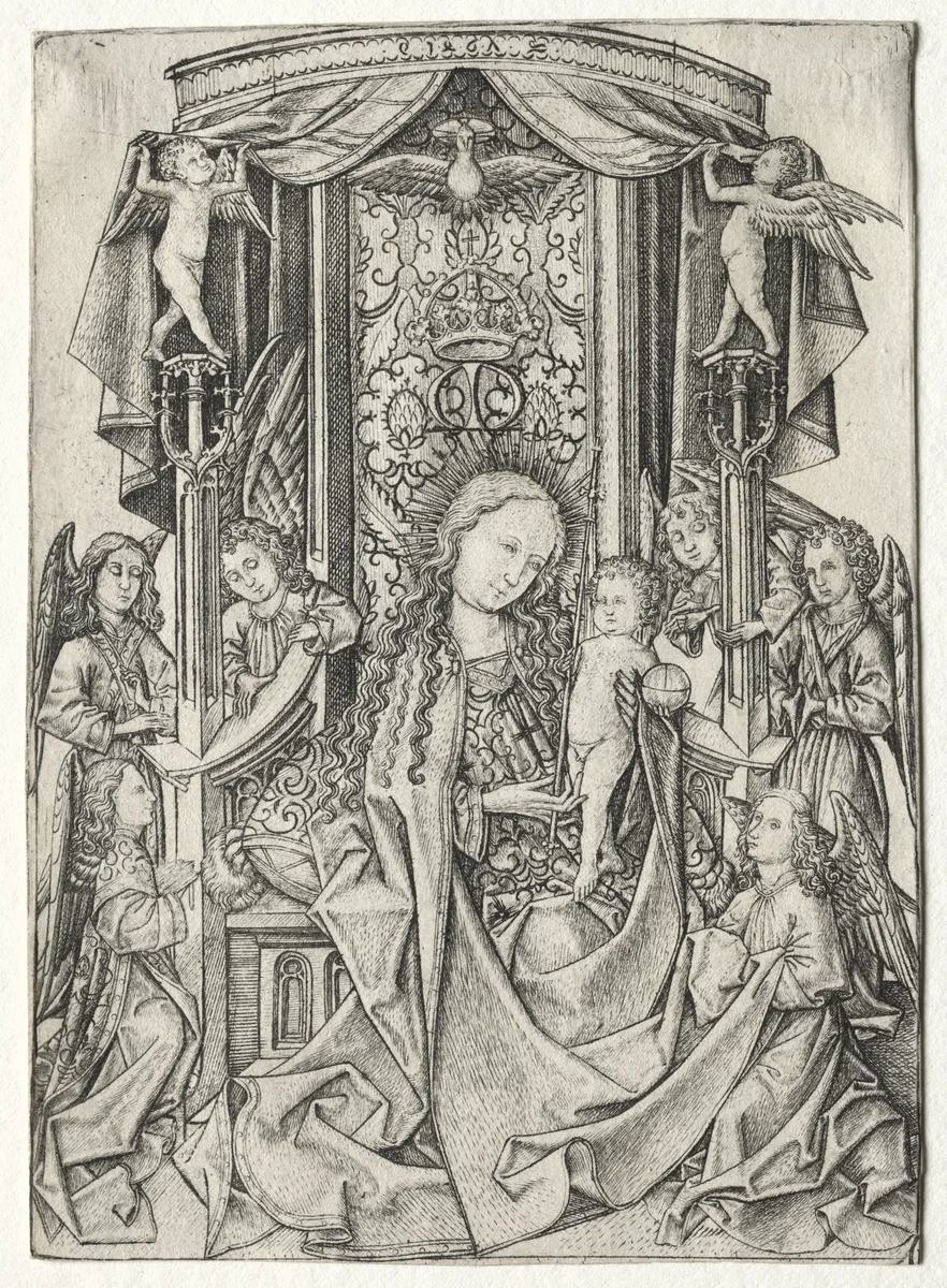 Madonna Enthroned with Eight Angels by Master ES, print, 1467