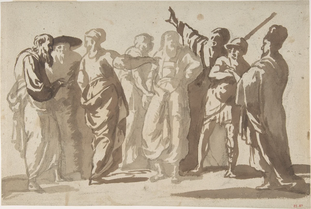 Group of Men by Master of the Large Figure Brush Drawings, drawing, 1600-1700