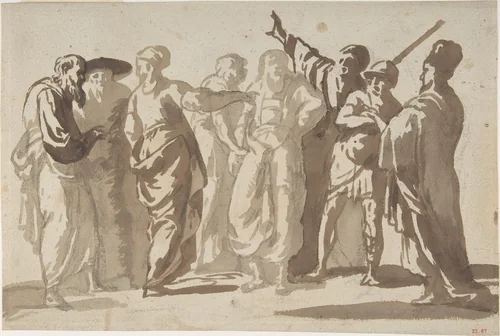 Group of Men by Master of the Large Figure Brush Drawings, drawing, 1600-1700