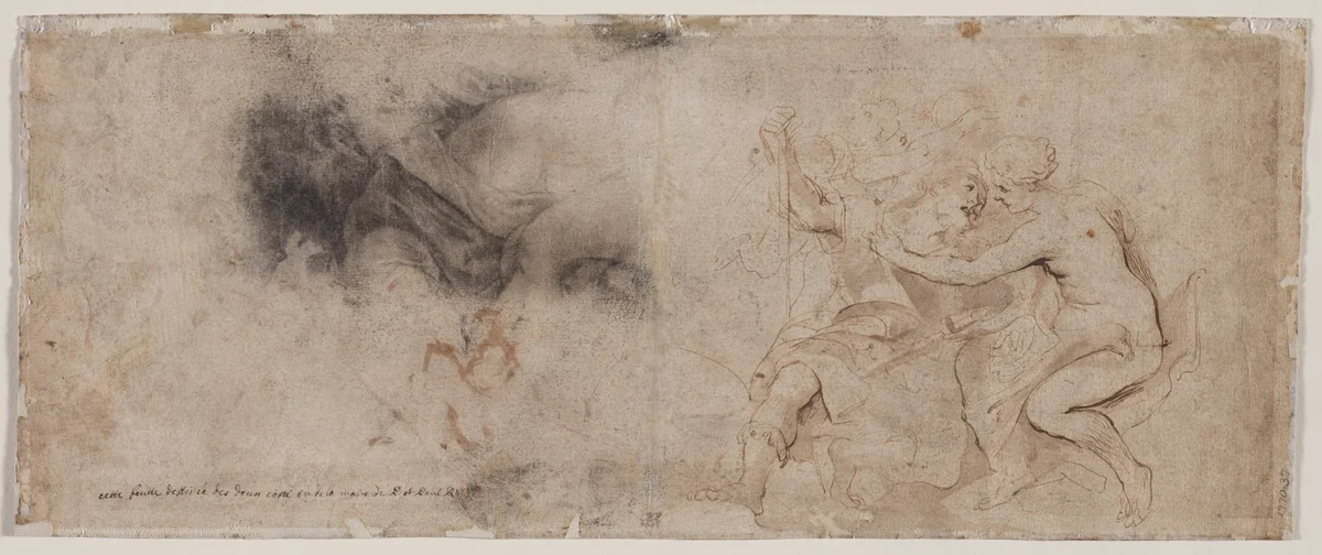 Venus Disarming Mars, Drapery Study (verso) by Peter Paul Rubens, drawing, 1632-1635