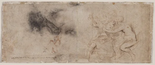 Venus Disarming Mars, Drapery Study (verso) by Peter Paul Rubens, drawing, 1632-1635