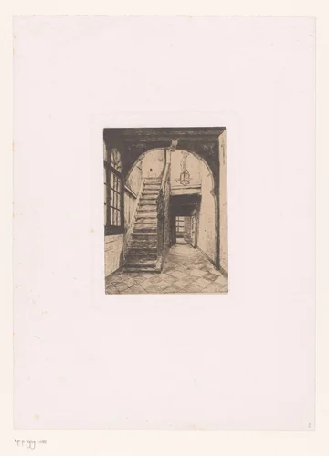 Interieur met een trap by W.F. Barber, print, 1850-1909