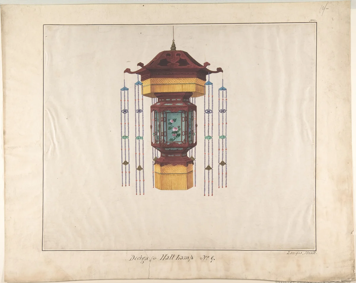 Design for Hall Lamp No.9 by Lamqua, drawing, 1840-1850