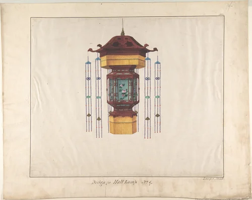Design for Hall Lamp No.9 by Lamqua, drawing, 1840-1850